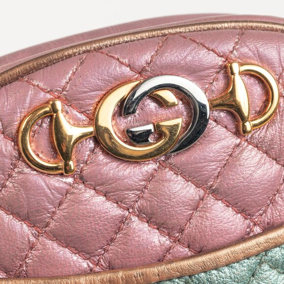Gucci Zumi Pink & Blue Laminated Leather Quilted Mini Bag - Picture 8 of 12